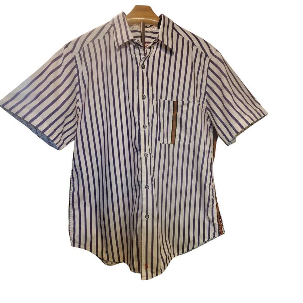 Robert Graham Casual Purple Striped Short Sleeve Button Front Shirt Size XL